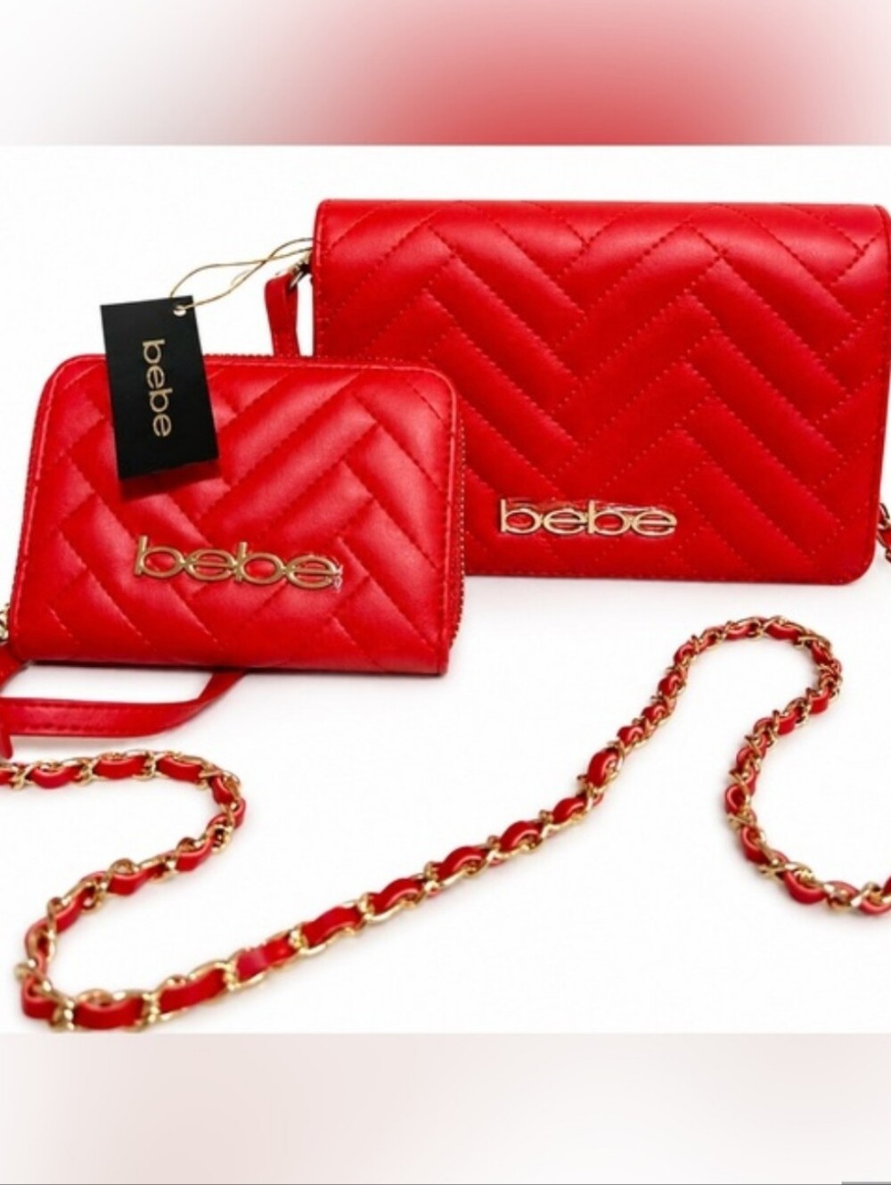 bebe Quilted Red Crossbody Bag & Wallet Set